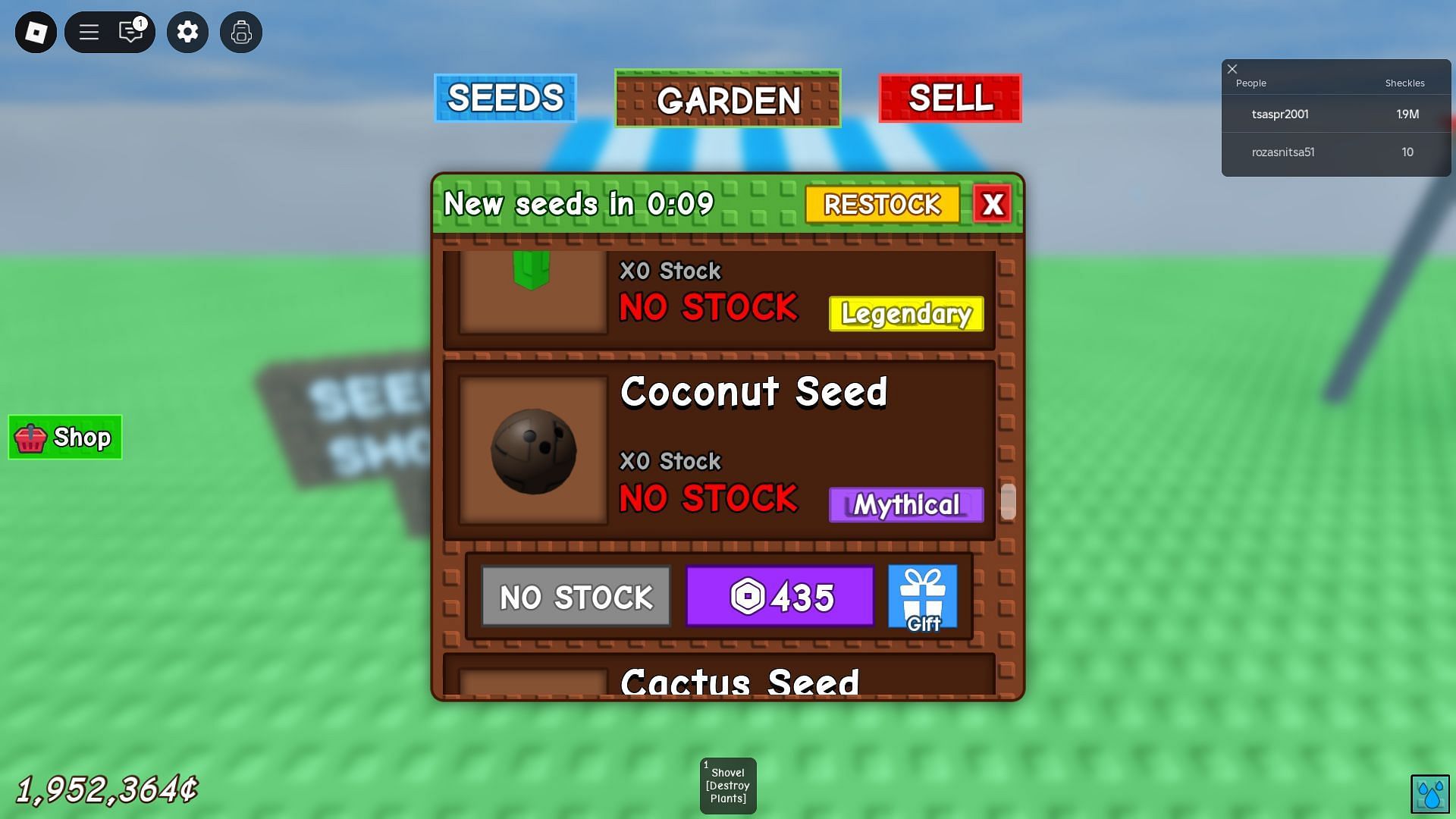 Get Coconut Seeds from the Seed Shop (Image via Roblox)